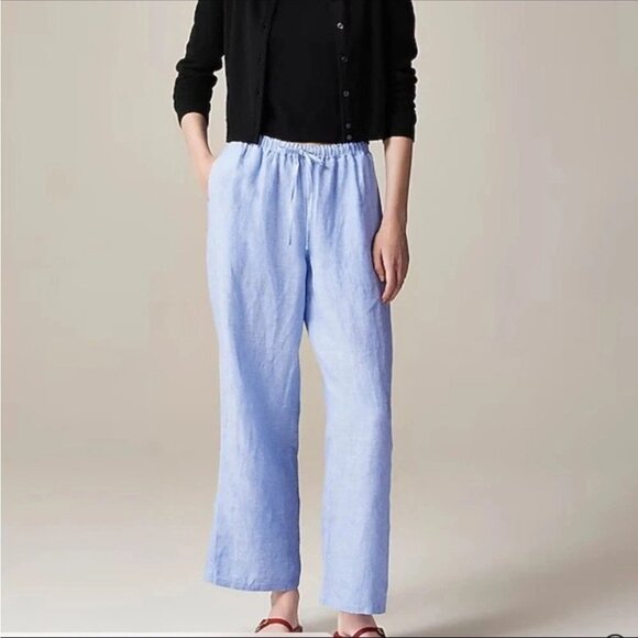 J Crew Womens Petite Soleil Pant In Linen Pull On French Blue MP - Picture 1 of 7